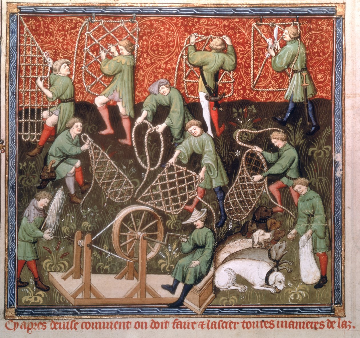 السيدة Fr 616 fol.53v رجال بشبكات ، من ليفر دي لا تشاس بقلم غاستون فيبوس دي فويكس (1331-91) أوائل القرن الخامس عشر بواسطة المدرسة الفرنسية