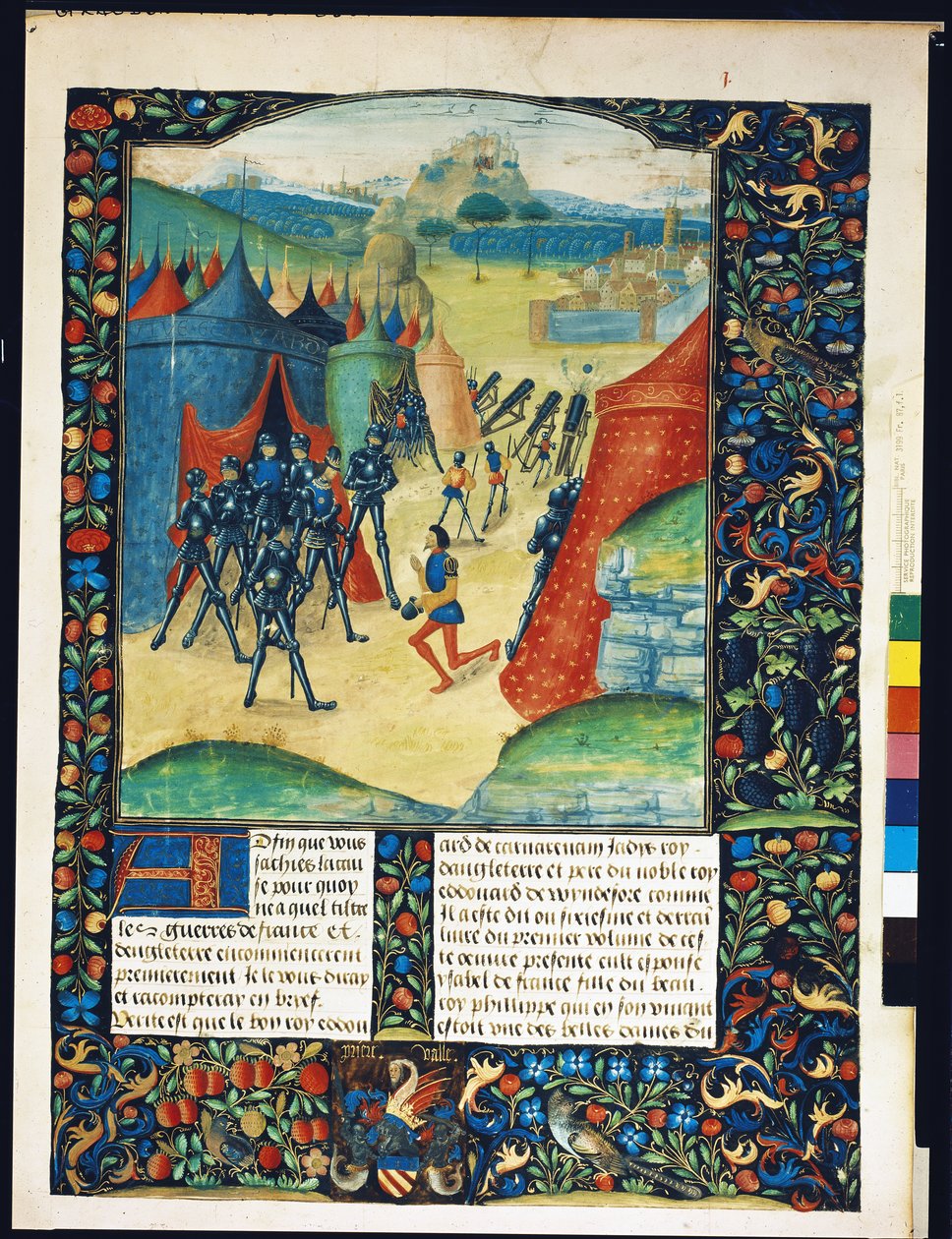 السيدة الأب 87 صفحة 1 معسكر إدوارد الرابع ، من Anciennes Chroniques dAngleterre ، بقلم جان باتارد دي وافرين ، 1470-80 بواسطة المدرسة الفرنسية