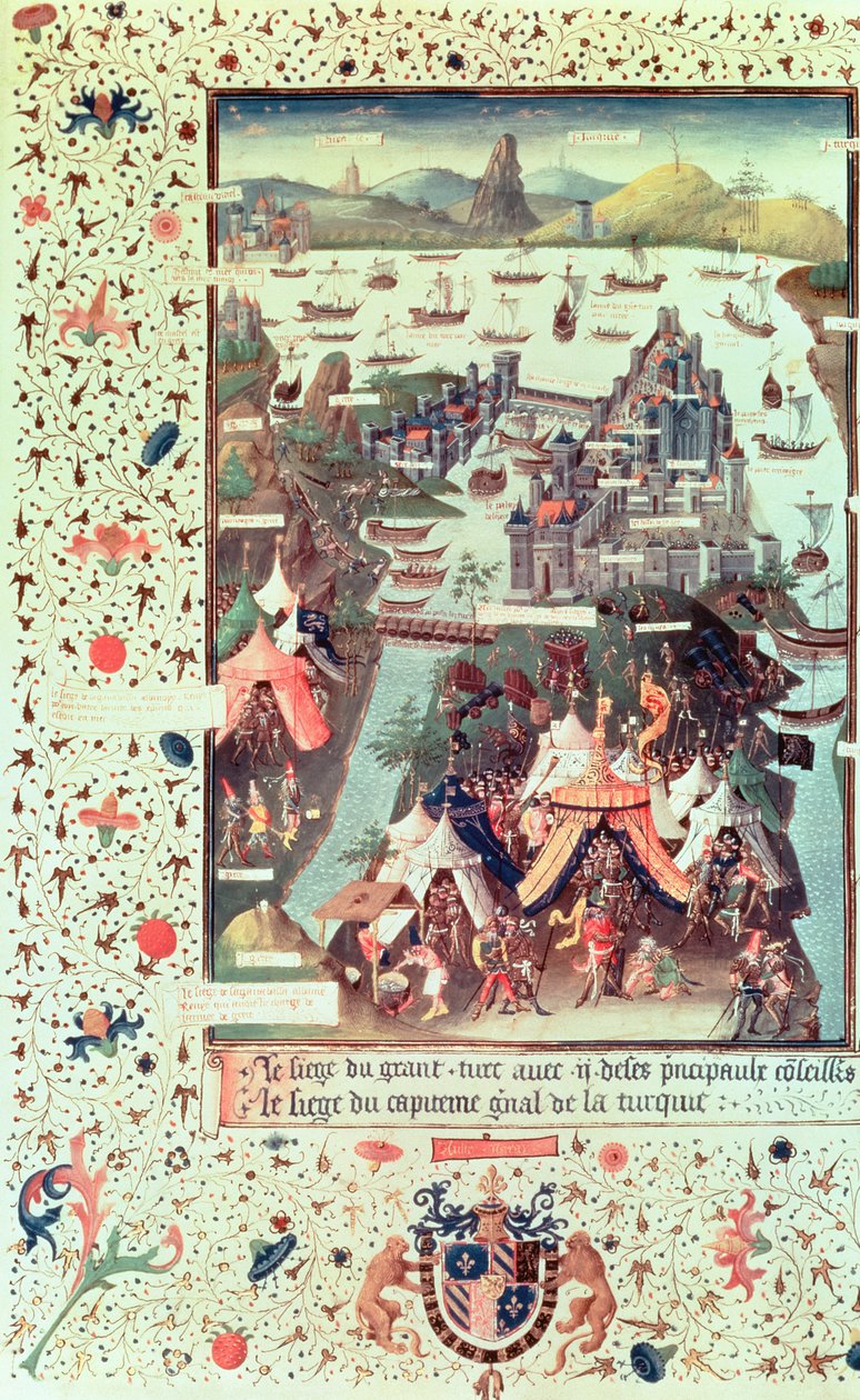 السيدة Fr 9087 f.207v حصار القسطنطينية عام 1453 ، من Le Voyage dOutremer بقلم Bertrandon de la Broquiere ، c.1450-75 بواسطة المدرسة الفرنسية