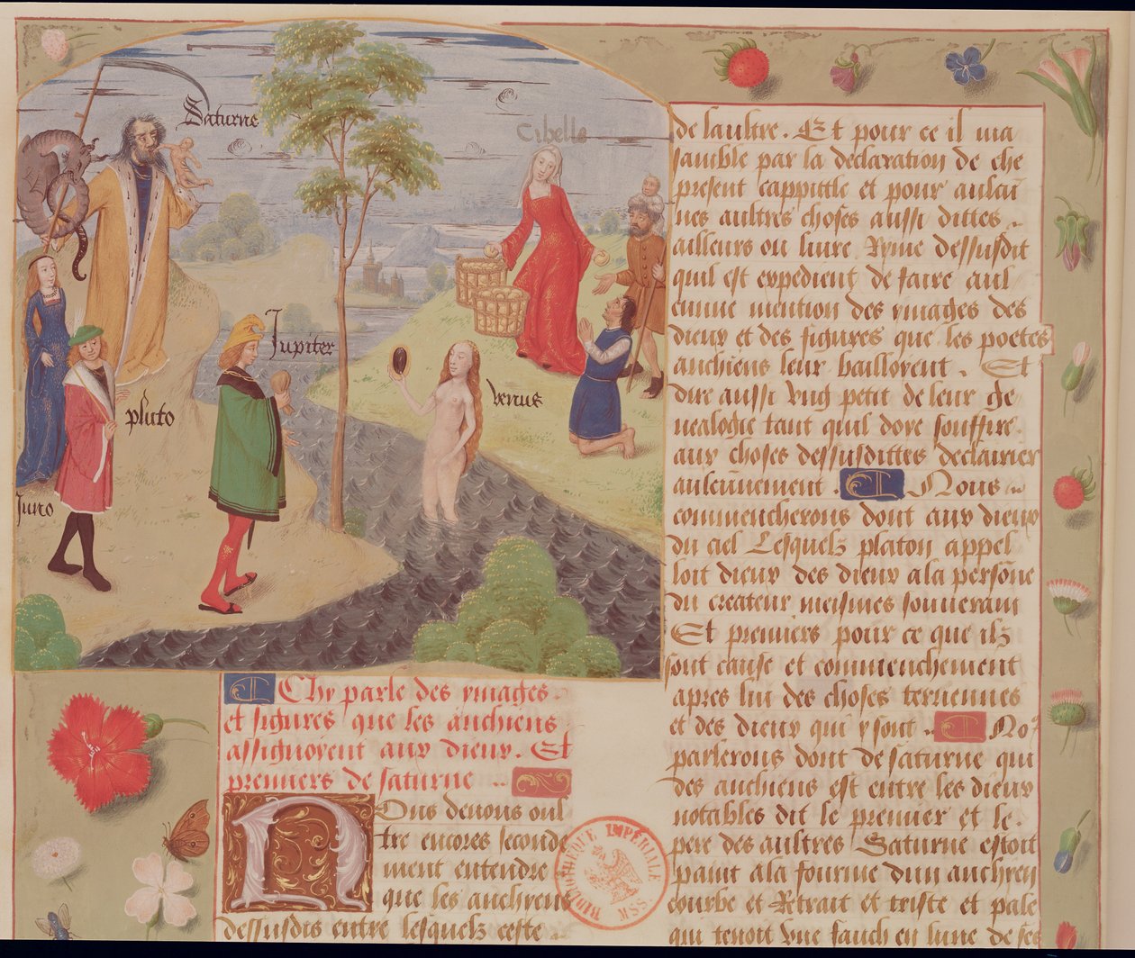 السيدة Fr 9197 Fol.157 Olympus مع Saturn و Pluto و Juno و Venus و Jupiter و Cybele من Livre des Eschecs DAmour بواسطة المدرسة الفرنسية