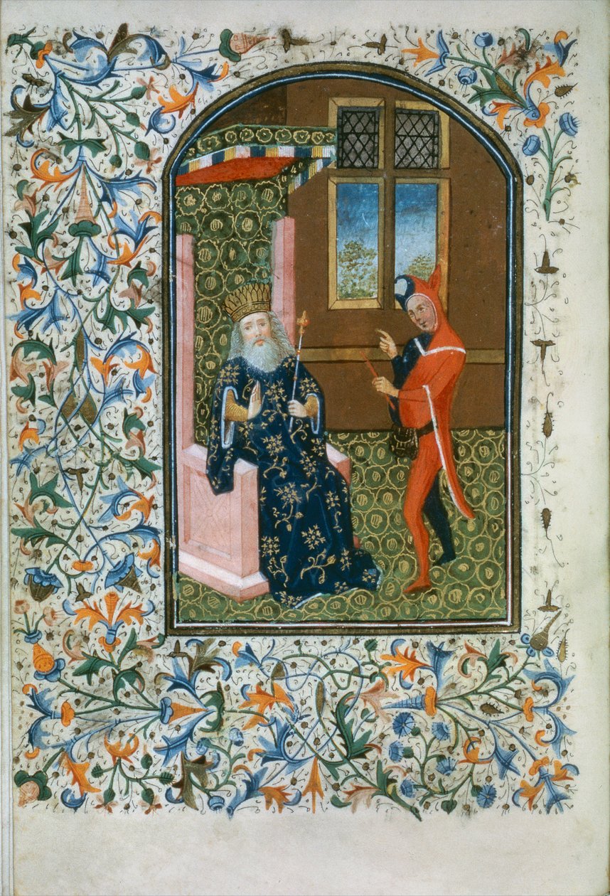 Ms Gen 288 f.156v King and jester، c.1460 بواسطة المدرسة الفرنسية