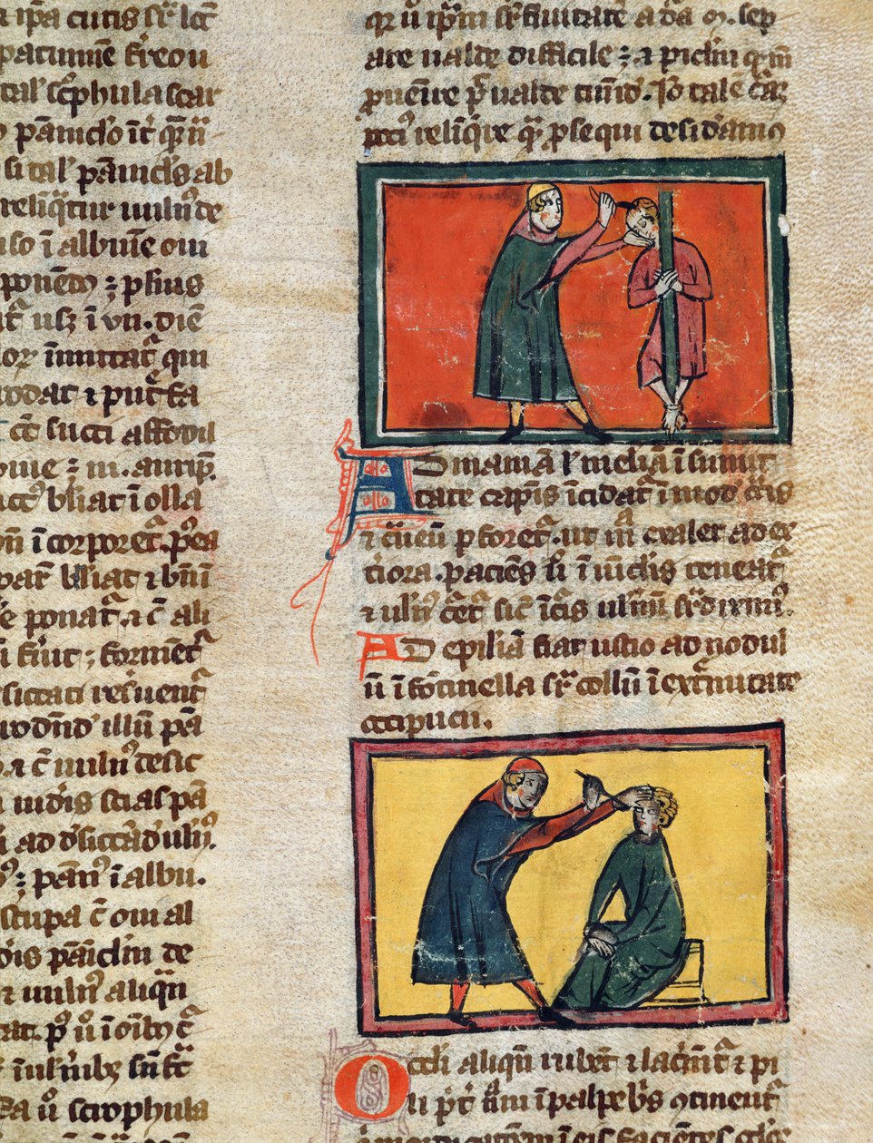 السيدة H 89 fol.3 الأطباء الذين يعالجون المرضى ، من طبعة من كتاب الجراحة بقلم روجير دي ساليرن بواسطة المدرسة الفرنسية