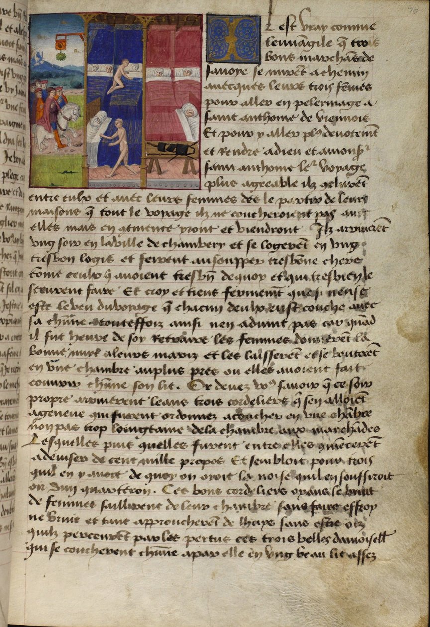بيت شباب Ms Hunter 252 f.75v ، من Les Cent Nouvelles Nouvelles ، 1462 (للاطلاع على التفاصيل ، انظر 284875) بواسطة المدرسة الفرنسية