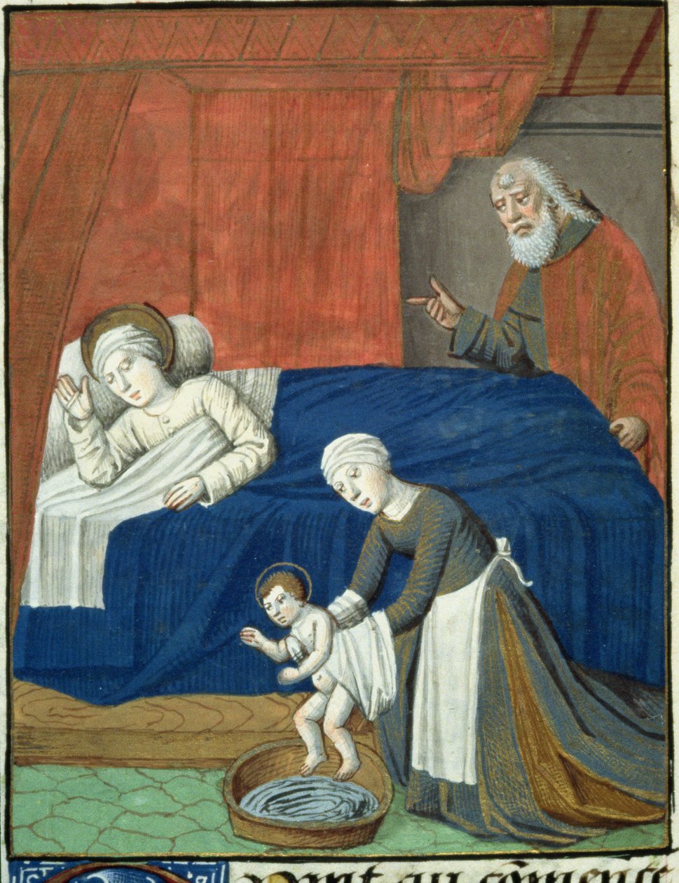 السيدة Hunter 36 f.10v ميلاد السيدة العذراء مريم ، من فيتا كريستي ، لودولف ساكسونيا ، c.1300-7778 بواسطة المدرسة الفرنسية