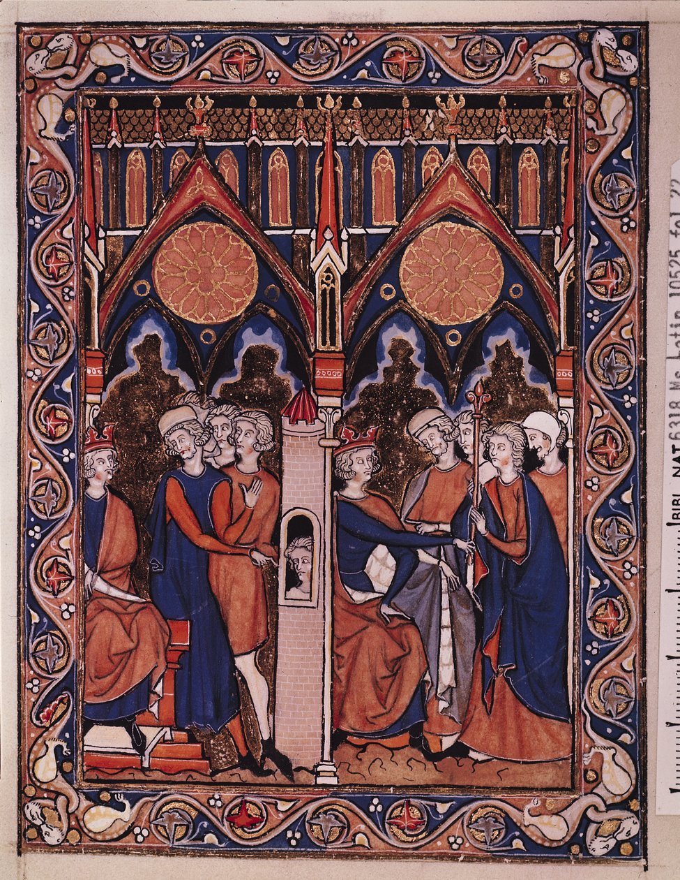 تشرح السيدة لات 10525 Fol.22 جوزيف حلم الفرعون وفرعون بإعادة خادمه ، من مزامير سانت لويس ، c.1258-70 بواسطة المدرسة الفرنسية