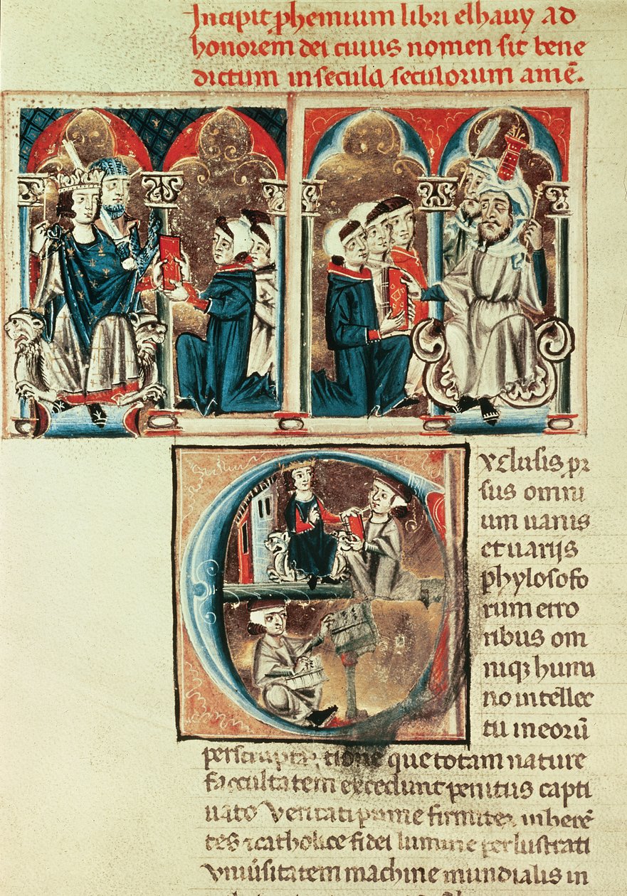 السيدة لات. 6912 fol.1v عالم يهودي يقدم ترجمة لرسالة عربية إلى فيليب دانجو بواسطة المدرسة الفرنسية