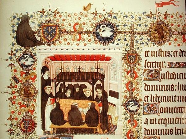 السيدة لات 919 حداد الدوقة ، بمعاطف الأسلحة وتفاصيل الحيوانات ، من Grandes Heures de Duc de Berry بواسطة المدرسة الفرنسية