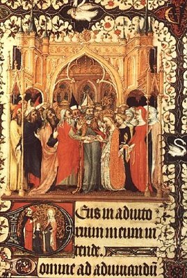 السيدة لات 919 ، صفحة 37 ، زواج العذراء ، من Grandes Heures de Duc de Berry بواسطة المدرسة الفرنسية