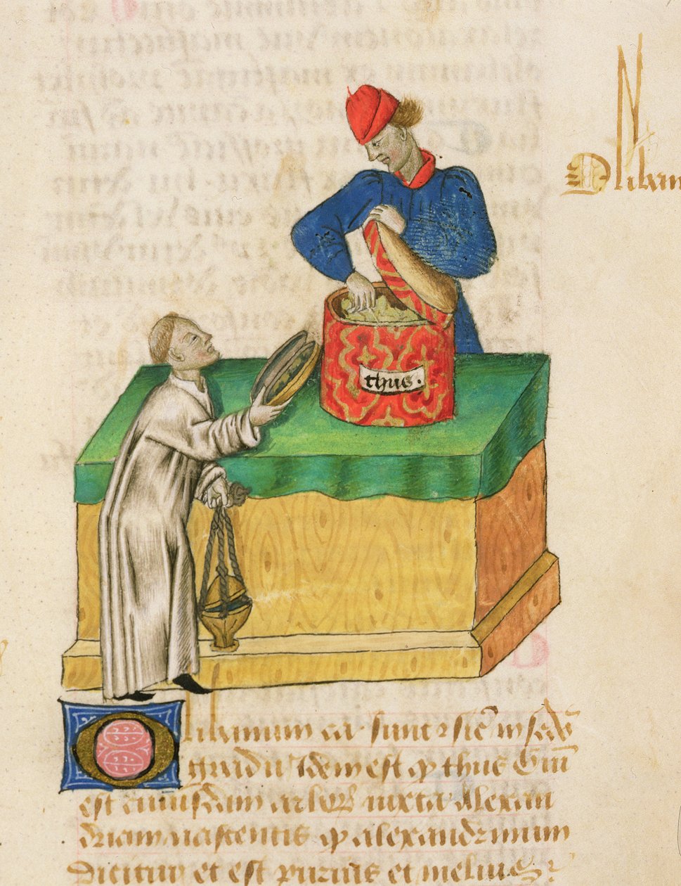 السيدة دي الأعشاب من Dioscorides fol.104r بائع البخور بواسطة المدرسة الفرنسية
