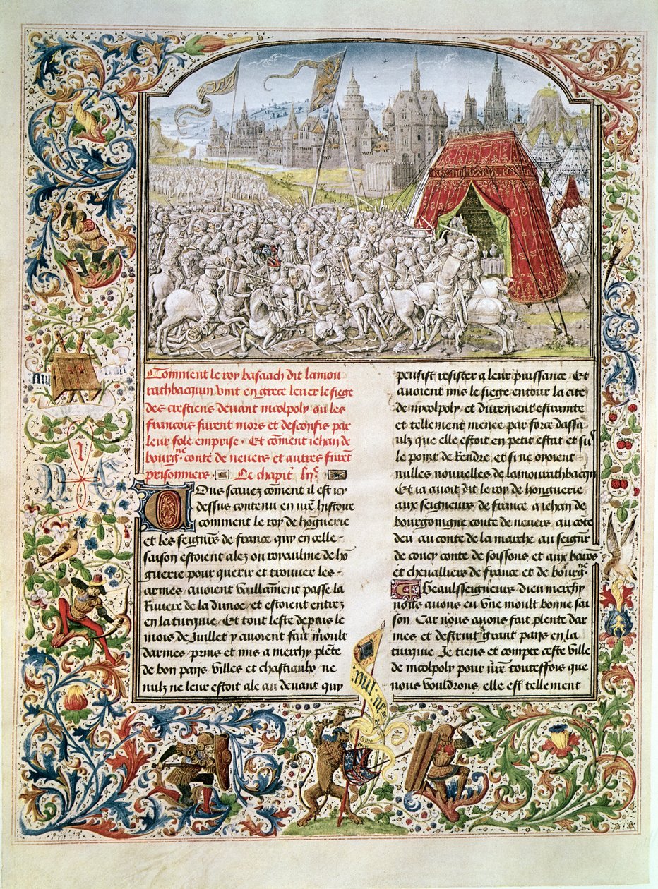 السيدة t.4 fol.230 معركة نيكوبوليس عام 1396 ، الفاكس من مخطوطة Breslau ، من Froissarts Chronicle ، 1472 بواسطة المدرسة الفرنسية