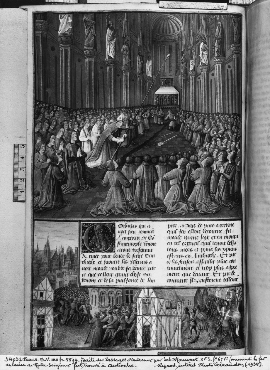 Ms.fr 5594 fol.67v كيف تم العثور على رمح ربنا في أنطاكية ، توضيح من Les Passages dOutre-Mer بواسطة Sebastien Mamerot de Soissons ، c.1490 بواسطة المدرسة الفرنسية