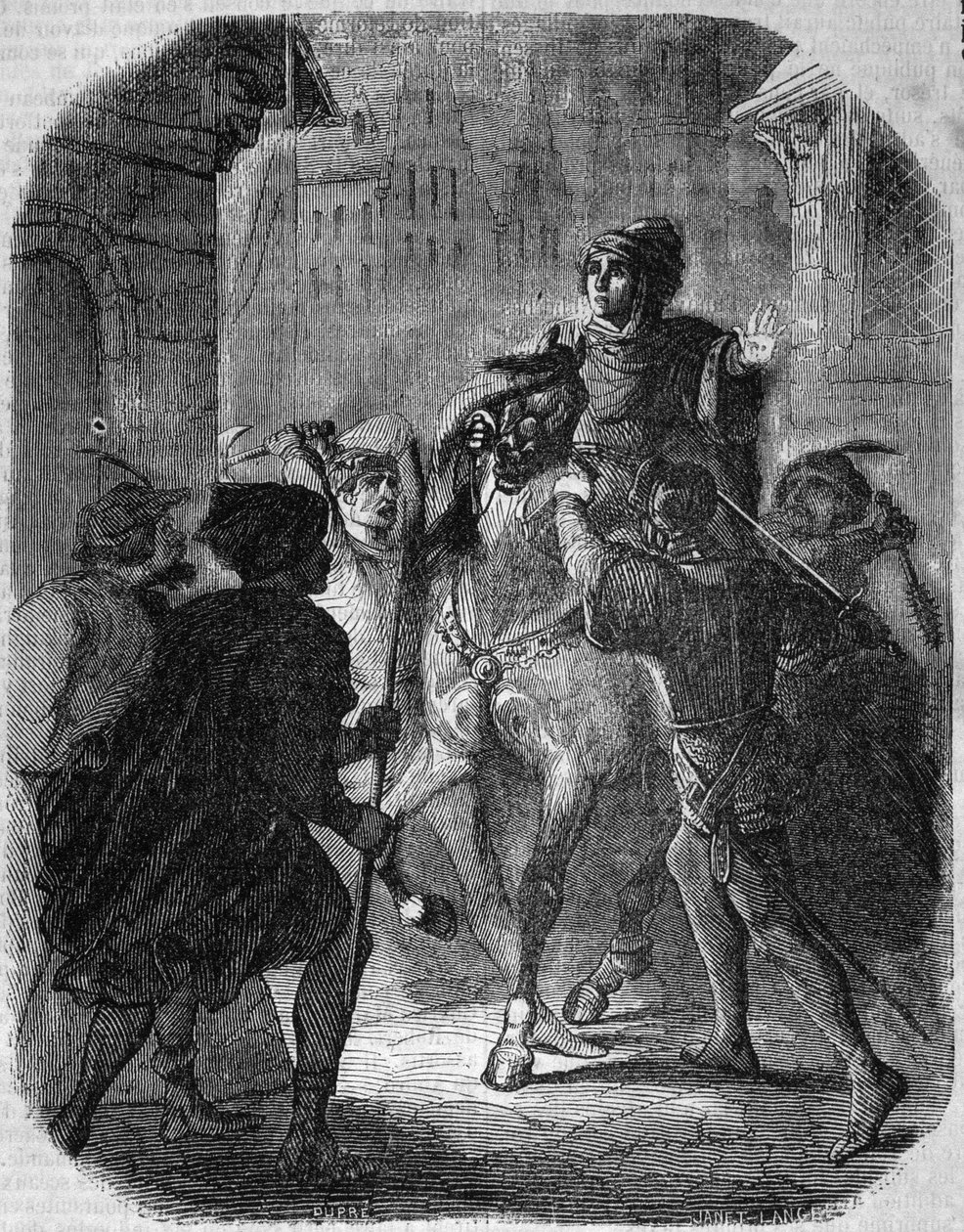 مقتل لويس الأول دي فالوا ، دوق أورليانز (1372-1407) في أولد رو دو تيمبل بواسطة جان سانس ببير - في هيستوار دو فرانس "" بقلم L.-P. Anquetil بواسطة المدرسة الفرنسية