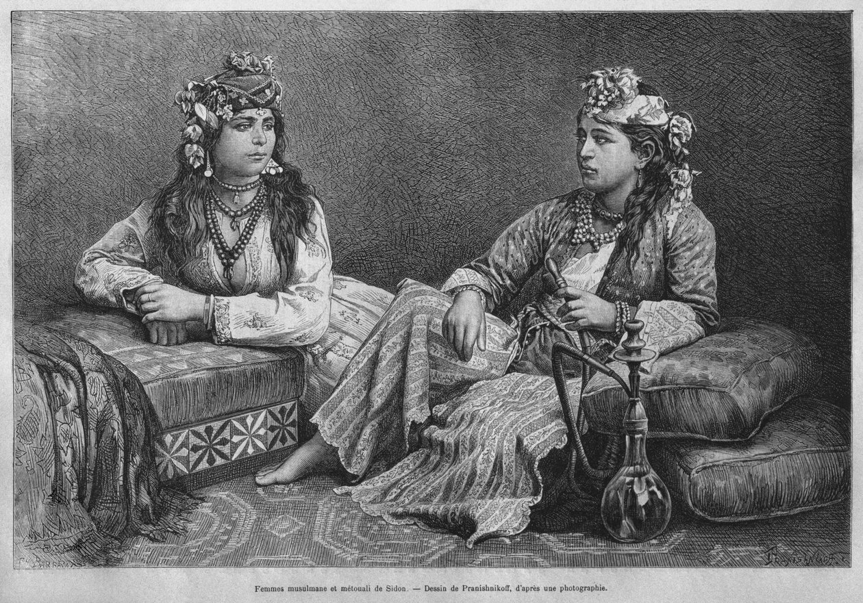 مسلمات صيدا من سوريا اليوم. رحلات إلى فينيسيا ولبنان وجودي. 1875-1880 من لويس تشارلز إميل لورت ، 1884 (النقش وزن الجسم) بواسطة المدرسة الفرنسية