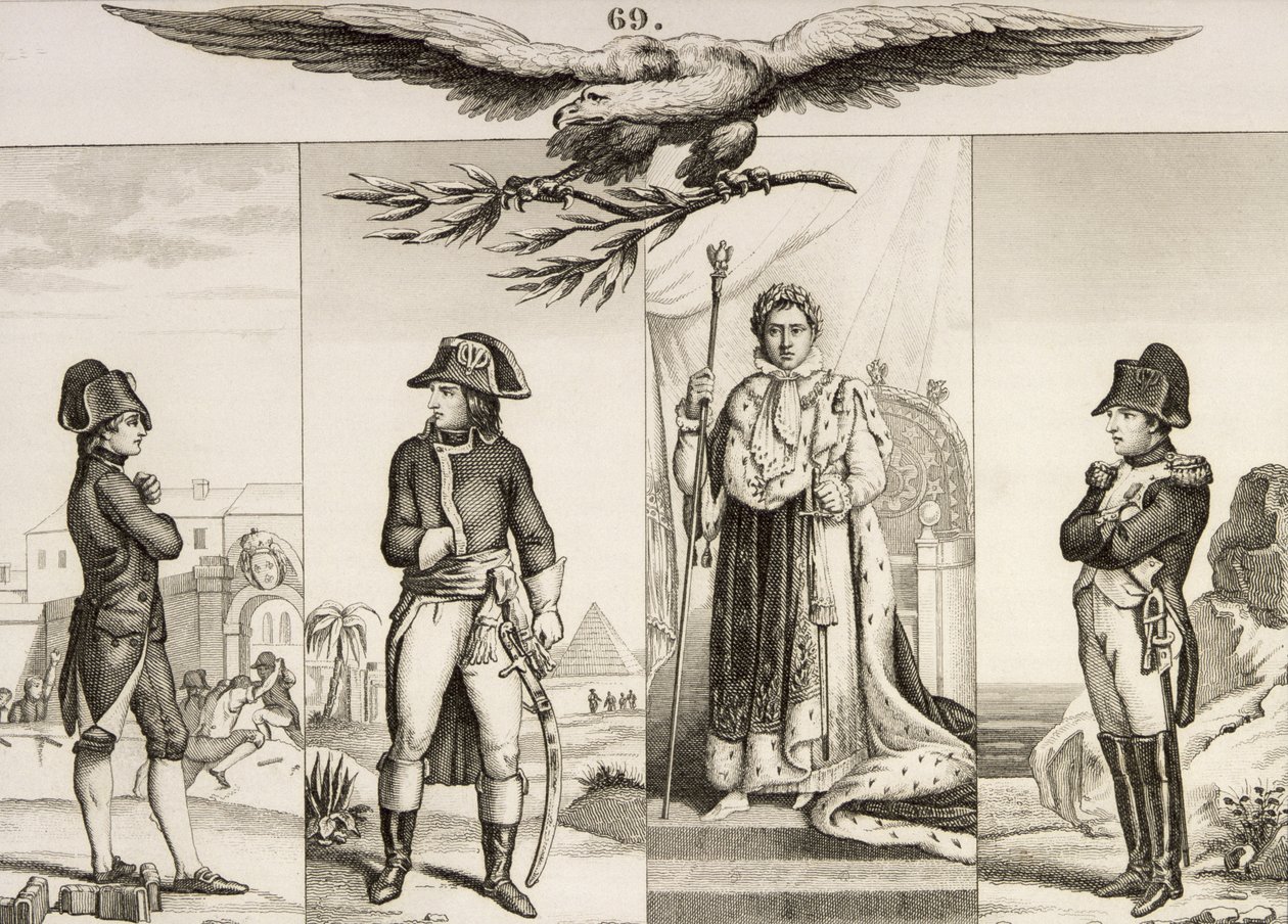 نابليون بونابرت (1769-1821) في أربع مراحل من حياته ، من "هيستوار دي فرانس" بقلم كولارت ، نُشر عام 1840 بواسطة المدرسة الفرنسية