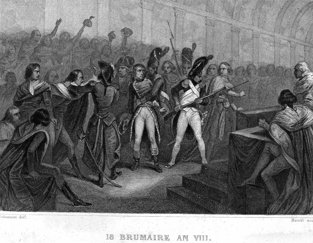 انقلاب نابليون بونابرت في 18 سنة برومير الثامن (1799) في قاعة مجلس الخمس سنتات (خمسة سنتات) (غرفة 500) في سانت كلاود - في "ثورة مشتركة" بقلم تيير. القرن ال 19 بواسطة المدرسة الفرنسية
