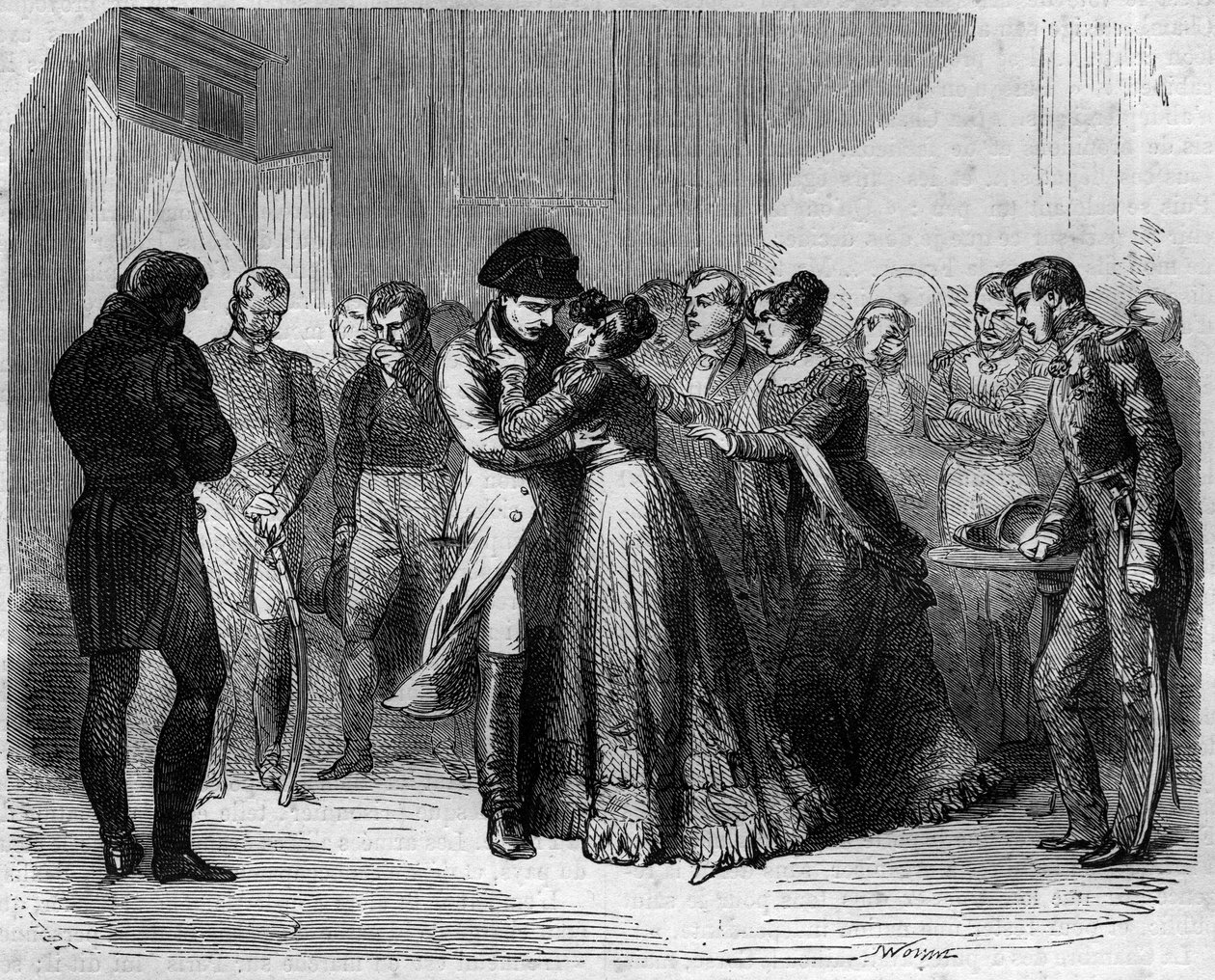 قال نابليون بونابرت (1769-1821) وداعًا لماري لويز من النمسا. نقش في "تاريخ الباباوات والملوك والملكات والأباطرة عبر القرون" لموريس لاتشاتر بواسطة المدرسة الفرنسية