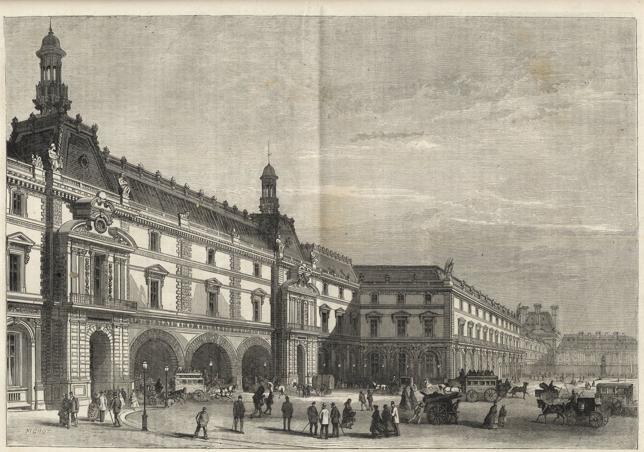 المباني الجديدة من Tuileries في Place du Carrousel (نقش) - Le nouveau Louvre - واجهة على جانب Place du Carrousel و Salle des Etats- نقش عام 1869 بواسطة المدرسة الفرنسية