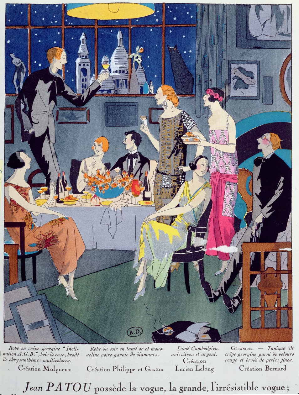 ليلة رأس السنة ، لوحة أزياء من Art ، Gout ، Beaute ، تم نشرها في باريس ، ديسمبر 1923 (طباعة pochoir) بواسطة المدرسة الفرنسية