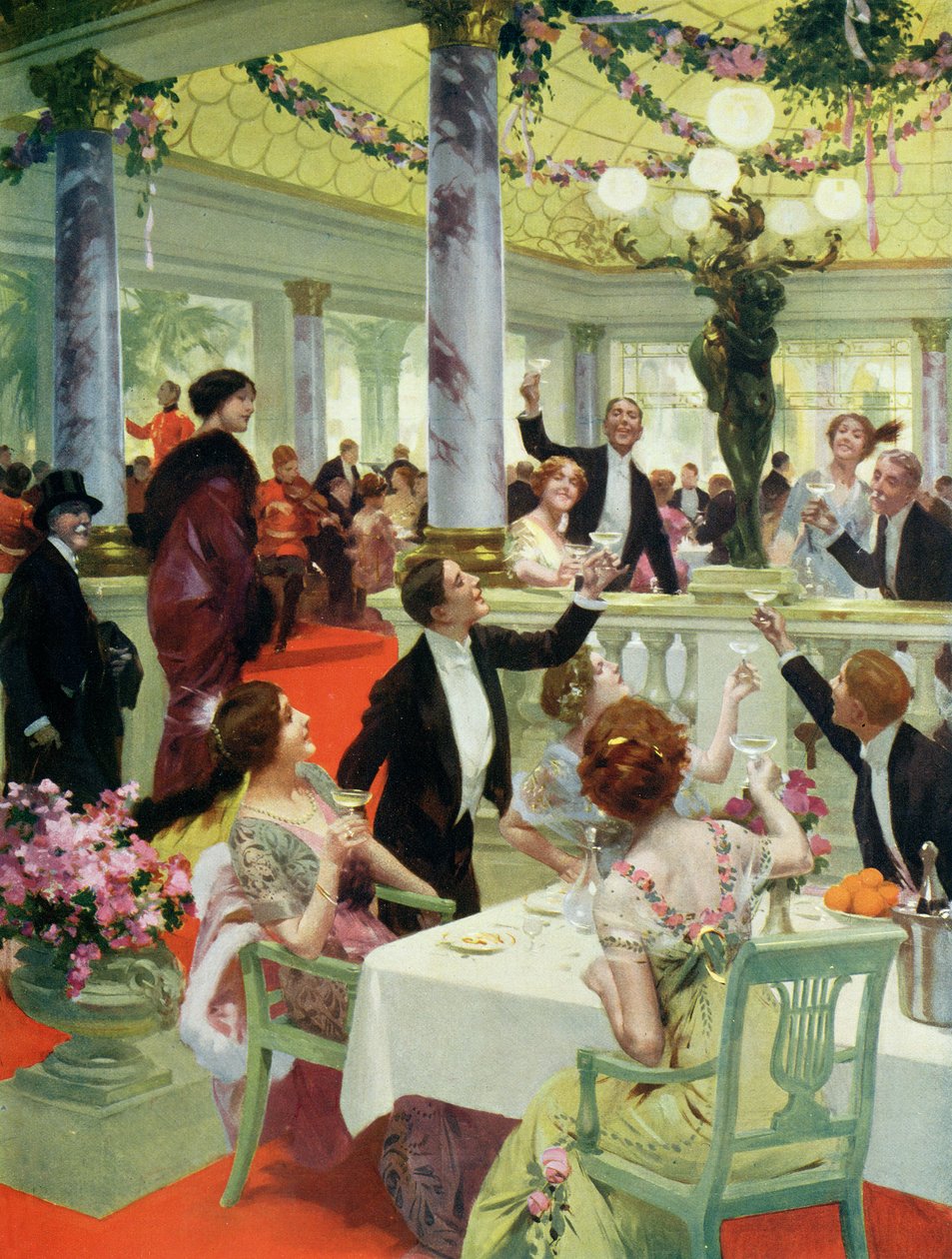 ليلة رأس السنة في مطعم ، صورة توضيحية من مجلة La Vie Heureuse ، 15 ديسمبر 1912 بواسطة المدرسة الفرنسية