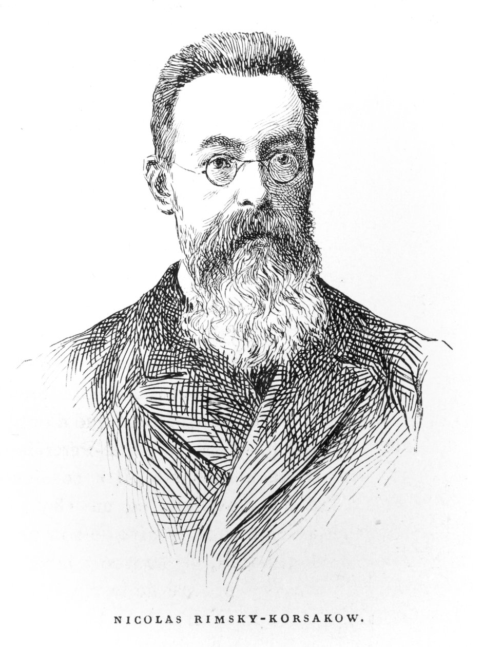 نيكولاي أندرييفيتش ريمسكي كورساكوف (1844-1908) ، رسم توضيحي من LHistoire de la Musique en Russie بقلم ألبرت سوبيس ، نُشر في باريس ، 1898 بواسطة المدرسة الفرنسية