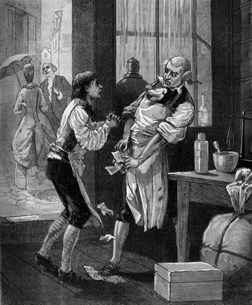 عمل نيكولاس لويس فوكلين ، الكيميائي الفرنسي (1763 - 1829) أولاً في صيدلية. في "التاريخ الشعبي للعلوم والاختراعات والاكتشافات من القرون الأولى حتى يومنا هذا" بقلم بيتارد أدولف 1880. بواسطة المدرسة الفرنسية