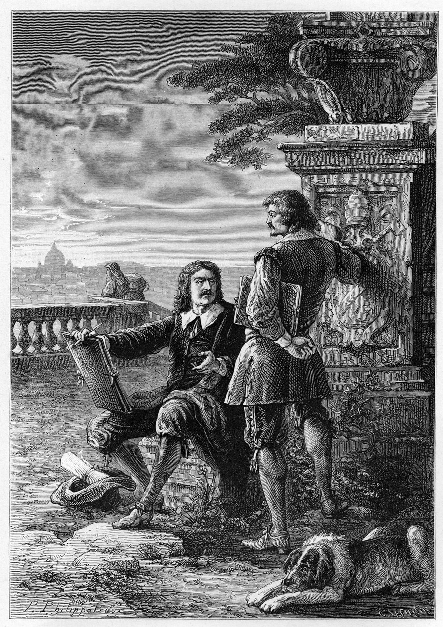 نيكولاس بوسان (1594-1665) ، رسام فرنسي ، مع كلود جيلي ، ديت لو لورين (1600-1682) في روما (ترينيتا دي مونتي) نقش من "" تاريخ فرنسا الذي روى لأجدادي "" "- بقلم فرانسوا جيزو - 1872-1876 بواسطة المدرسة الفرنسية