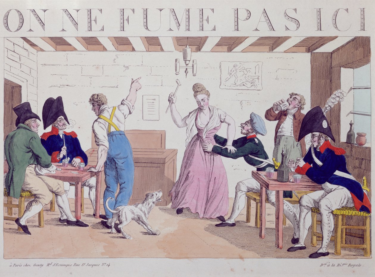 ممنوع التدخين كاريكاتير ضد وجود قوات الحلفاء في باريس ، 1815 (نقش ملون) بواسطة المدرسة الفرنسية