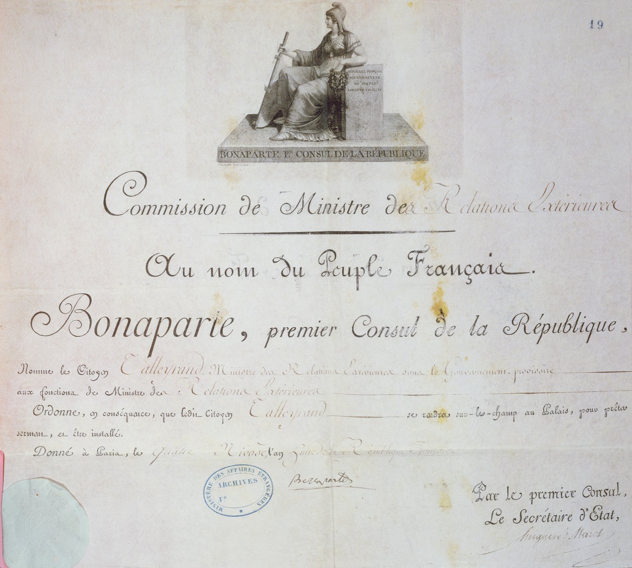 ترشيح تشارلز موريس دي تالييران بيريجورد (1754-1838) لمنصب وزير الخارجية ، ج 1797 بواسطة المدرسة الفرنسية