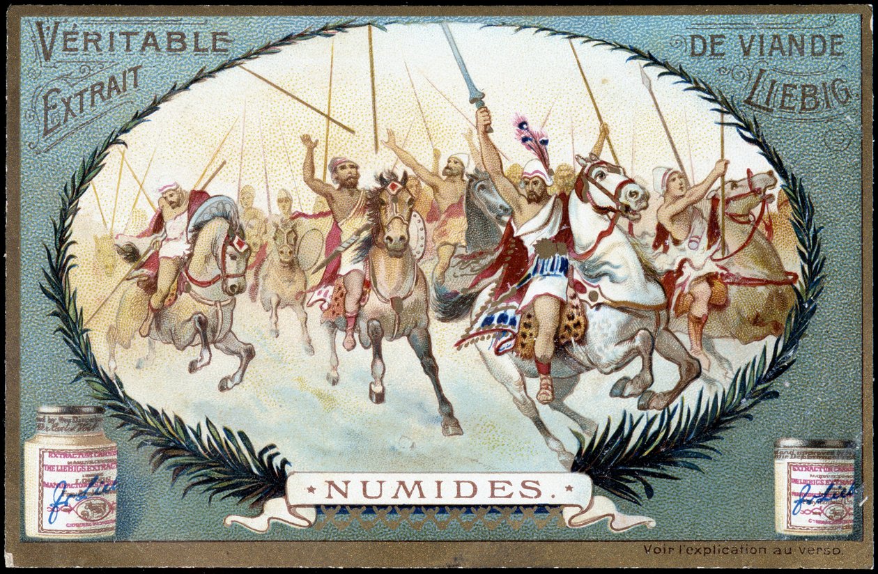 Numidie in Antiquit: Numid equestrian game. Liebig chromolithography late 19th century. بواسطة المدرسة الفرنسية
