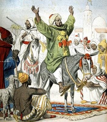 عمر زرعون ، متظاهر بعرش المغرب ، يكرز بالحرب المقدسة ، صورة توضيحية لصحيفة لو بيتيت جورنال ، 23 نوفمبر 1902 بواسطة المدرسة الفرنسية