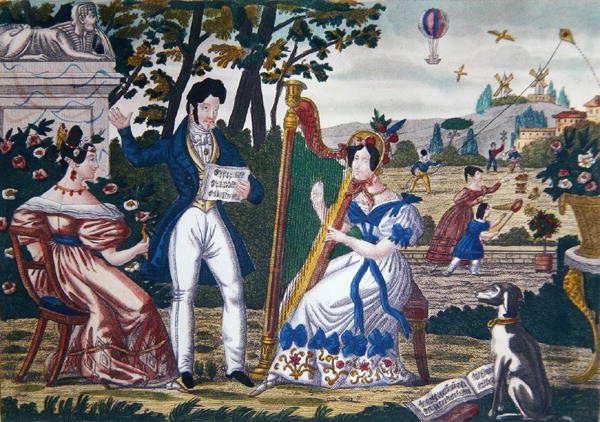 حفلة موسيقية في الهواء الطلق ، حوالي 1840 (لون ليثو) بواسطة المدرسة الفرنسية