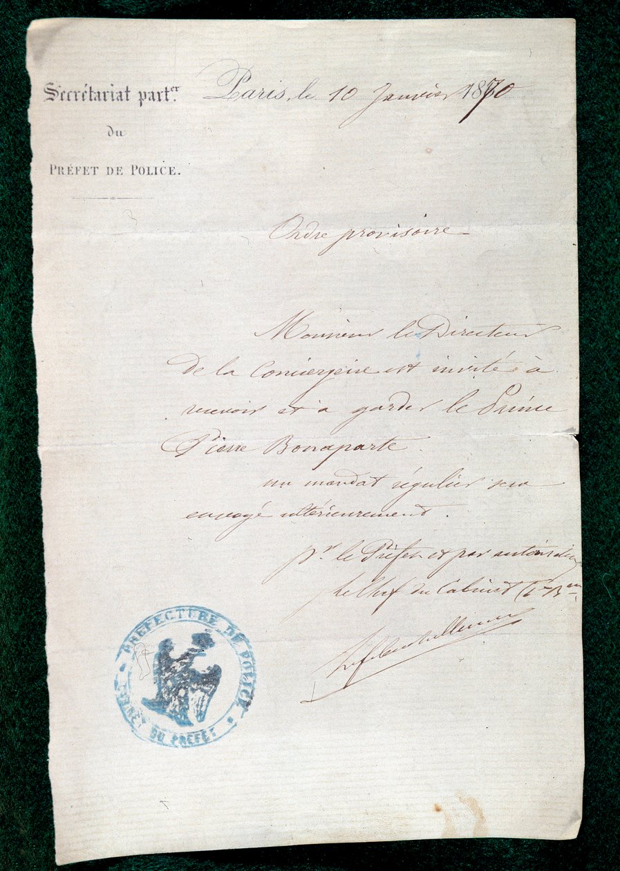 وسام الحبس لدى بواب الأمير بيير بونابرت (1815-1881) في 10 يناير بواسطة المدرسة الفرنسية