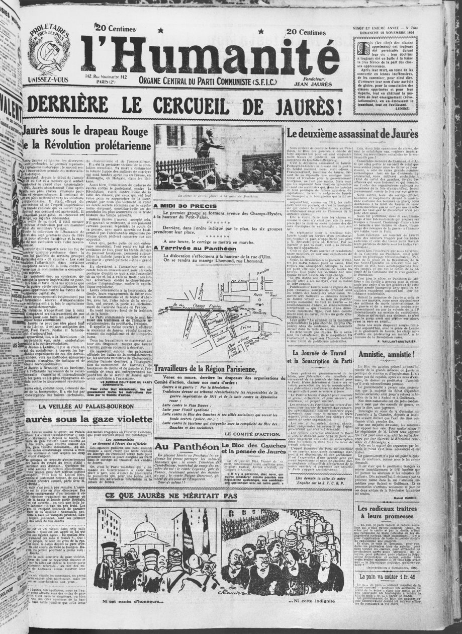 تنظيم نقل جان جوريس إلى البانثيون ، باريس ، من LHumanite ، 23 نوفمبر 1924 (ورق مطبوع) بواسطة المدرسة الفرنسية