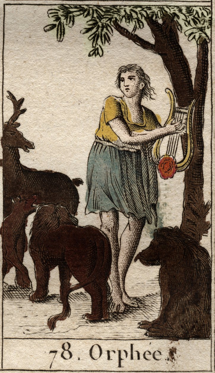 يسحر Orpheus الحيوانات البرية من خلال العزف على قيثارته من "Mythologie de la jeunesse" لبيير بلانشارد 1803. بواسطة المدرسة الفرنسية