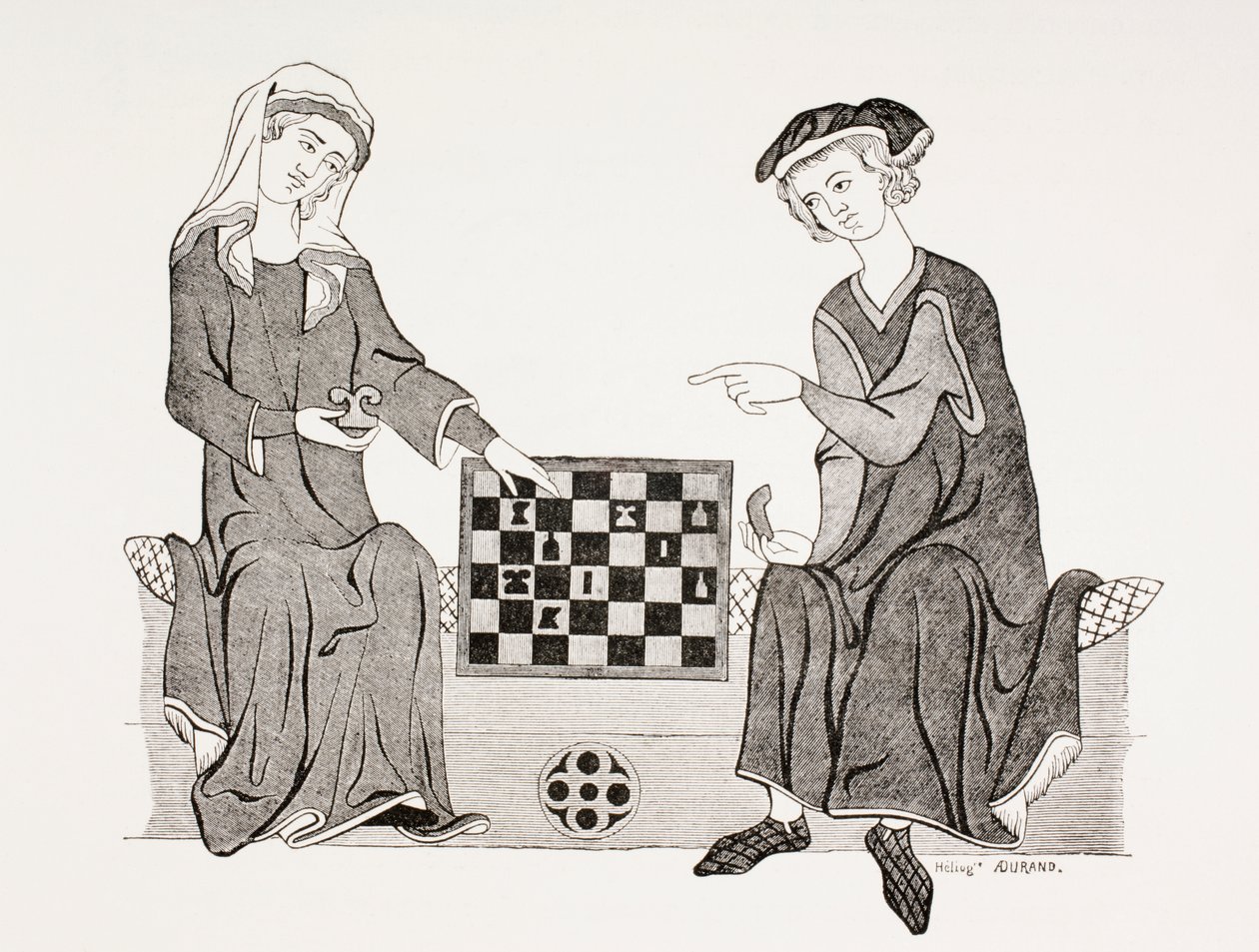 أوثون الرابع ، ماركيز براندنبورغ ، يلعب الشطرنج مع زوجته هيدويغ دي هابسبورغ ، من "Les Arts au Moyen Age" ، تم نشره عام 1873 بواسطة المدرسة الفرنسية