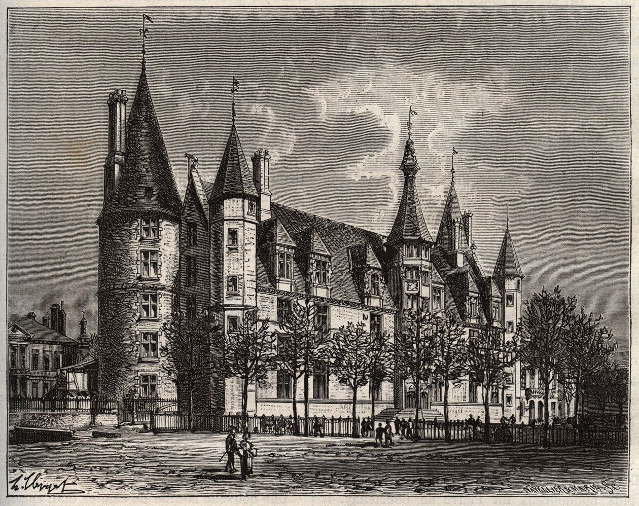 Palais ducal de Nevers - شاتو دو من القرن الخامس عشر إلى القرن السادس عشر - نقش في "La France illustree: الجغرافيا والتاريخ والإدارة الإحصائية" بقلم V.-A. الشعير براون. 1884 بواسطة المدرسة الفرنسية