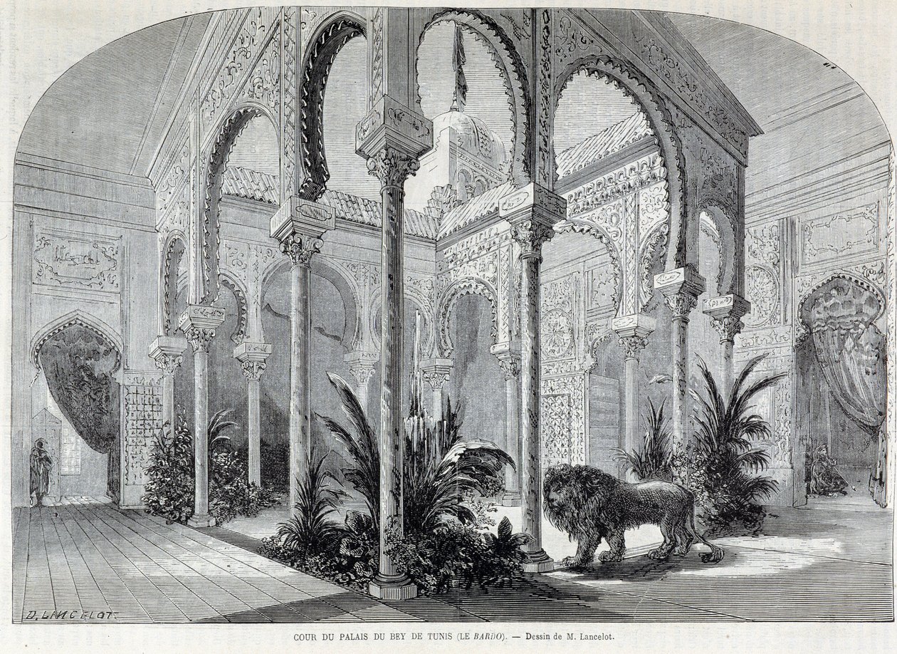 بارك دو مونتسوريس: داخل قصر باي في تونس في المعرض العالمي لعام 1867. بواسطة المدرسة الفرنسية