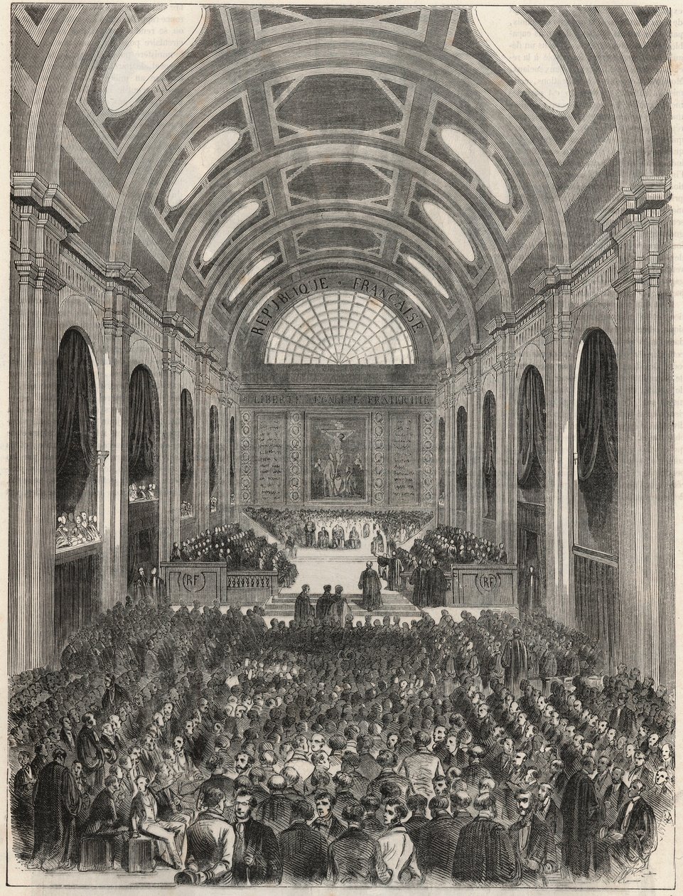 باريس ، قصر العدل - The Salle des pas perdus خلال احتفال رسمي - نقش في "Tableau-de-Paris" بقلم إدموند تيكسييه 1852 بواسطة المدرسة الفرنسية