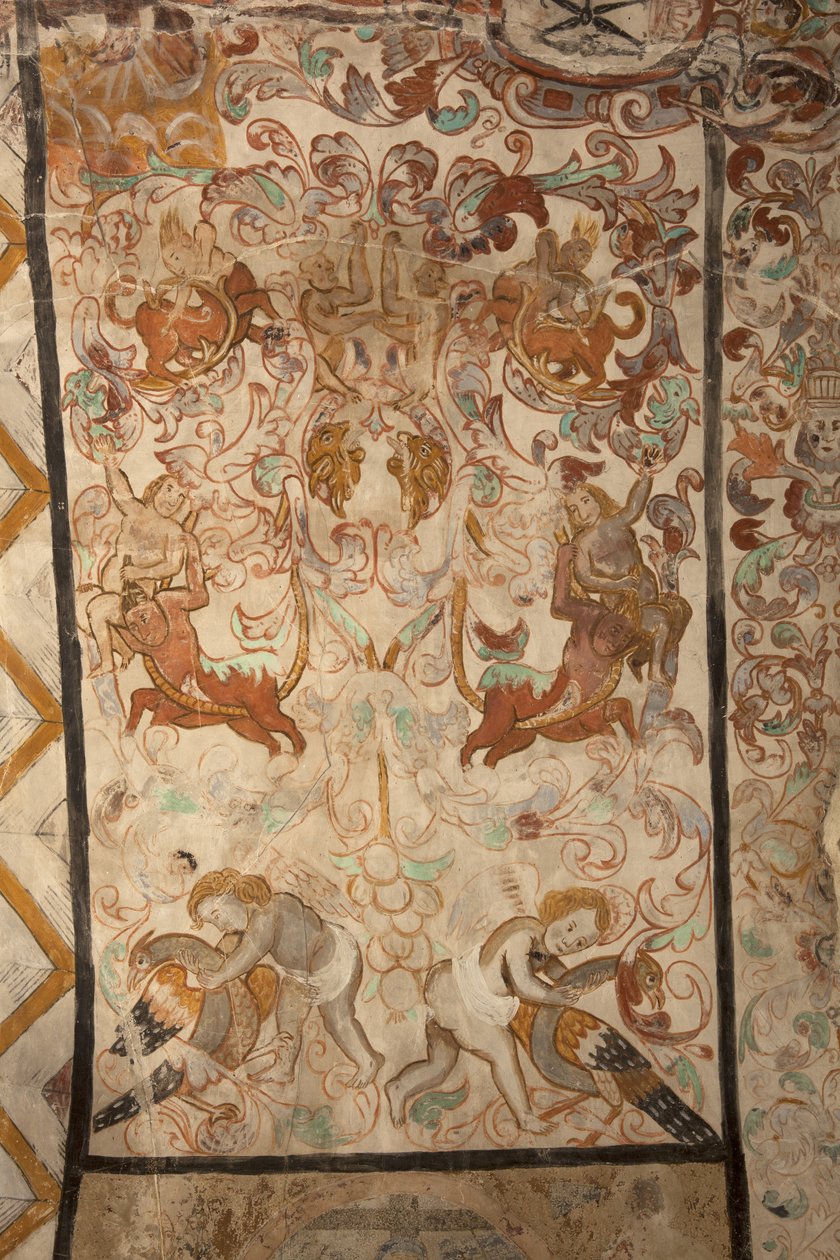 كنيسة الرعية (كنيسة سيدة سوليرز). الداخلية. البلاطات. اللوحات الجدارية. التفاصيل. القرن السادس عشر (؟). بواسطة المدرسة الفرنسية