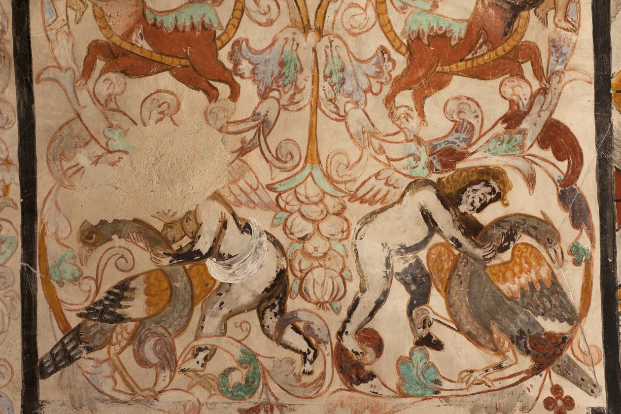 كنيسة الرعية (كنيسة سيدة سوليرز). الداخلية. البلاطات. اللوحات الجدارية. التفاصيل. القرن السادس عشر (؟). بواسطة المدرسة الفرنسية