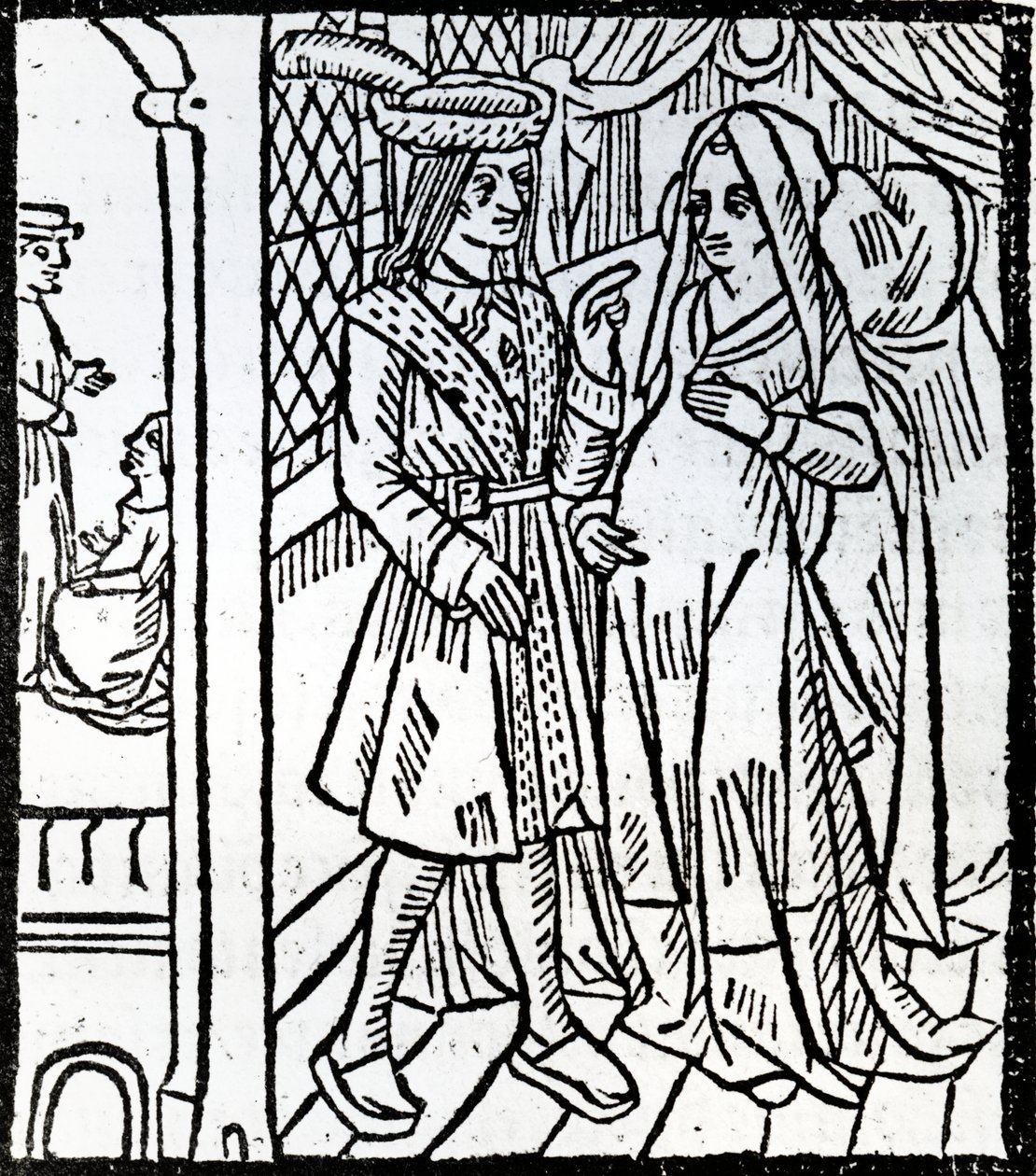 باثيلين وجويليميت ، من مهزلة السيد بيير باثيلين ، c.1465 بواسطة المدرسة الفرنسية