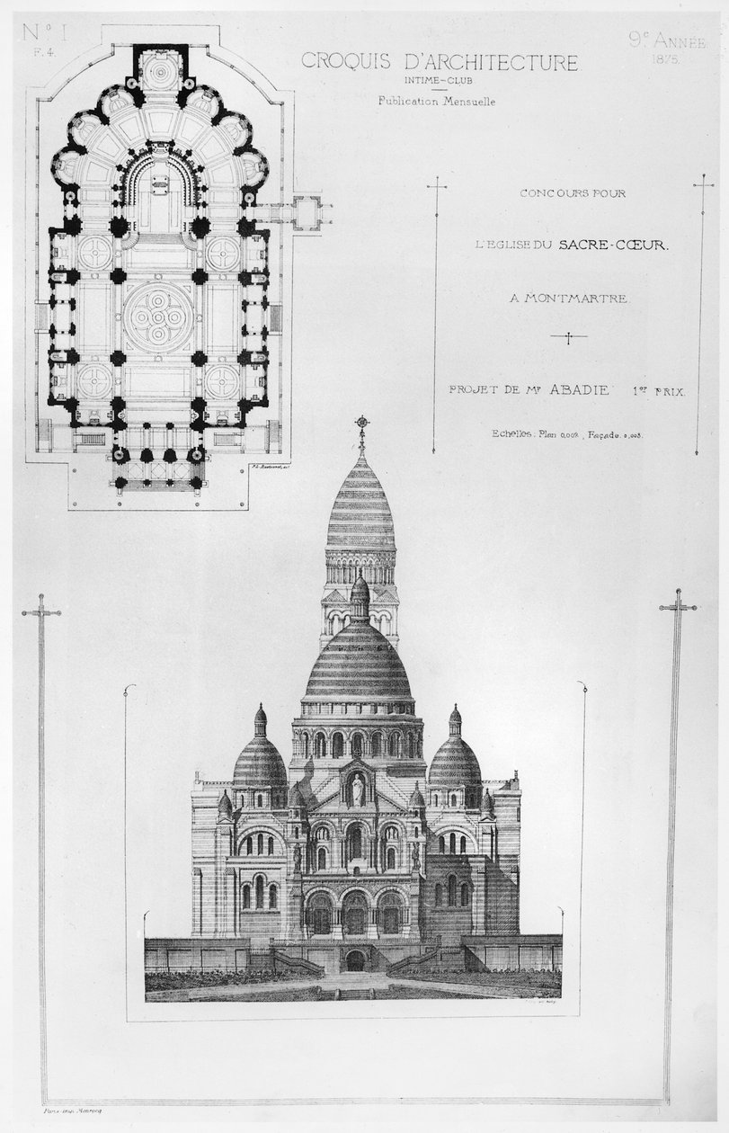 بول بولادايس يفوز بالتصميم في مسابقة تصميم Sacré-Coeur في مونمارتر ، من Croquis dArch architecture ، 1875 بواسطة المدرسة الفرنسية