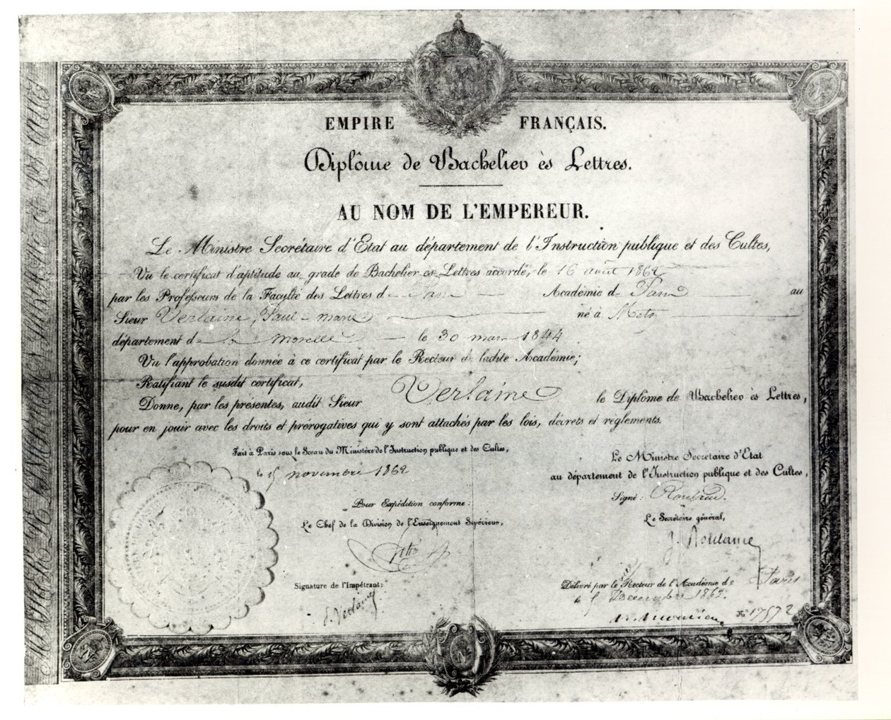 Paul Verlaines Baccalaureat ، 1862 (قلم وحبر على ورق) بواسطة المدرسة الفرنسية