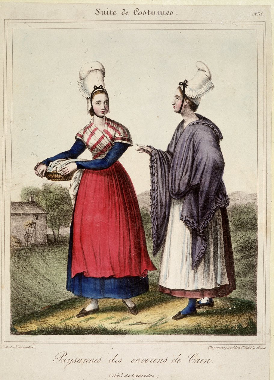 Peasant women in the vicinity of Caen - lithography بواسطة المدرسة الفرنسية