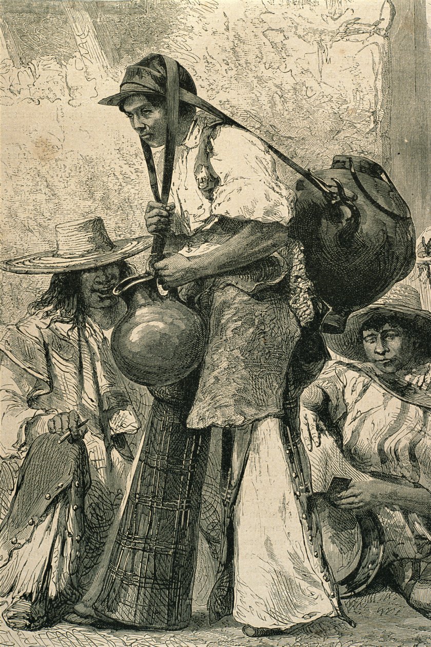 الفلاحون في مكسيكو سيتي ، 1860 (النقش) بواسطة المدرسة الفرنسية