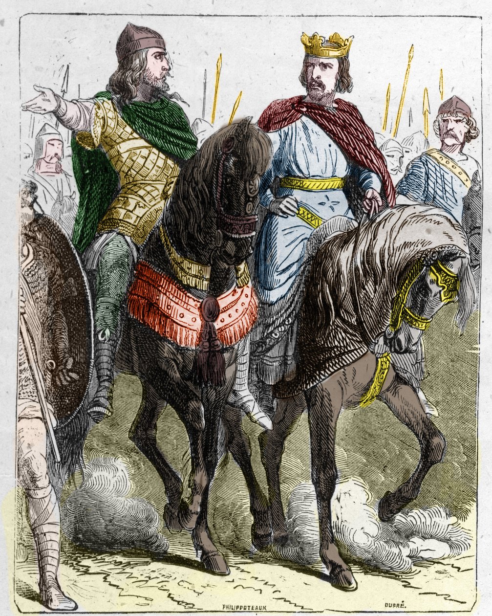 Pepin II de Herstal ، المعروف باسم Pepin le Gros أو Pepin le Jeune (645-714) مع Clovis III ، ملك الفرنك من 691 إلى 695. بواسطة المدرسة الفرنسية