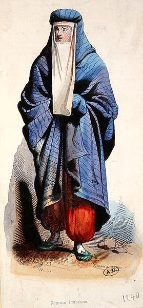 امرأة فارسية ، حوالي 1840 (ليثو ملون) بواسطة المدرسة الفرنسية