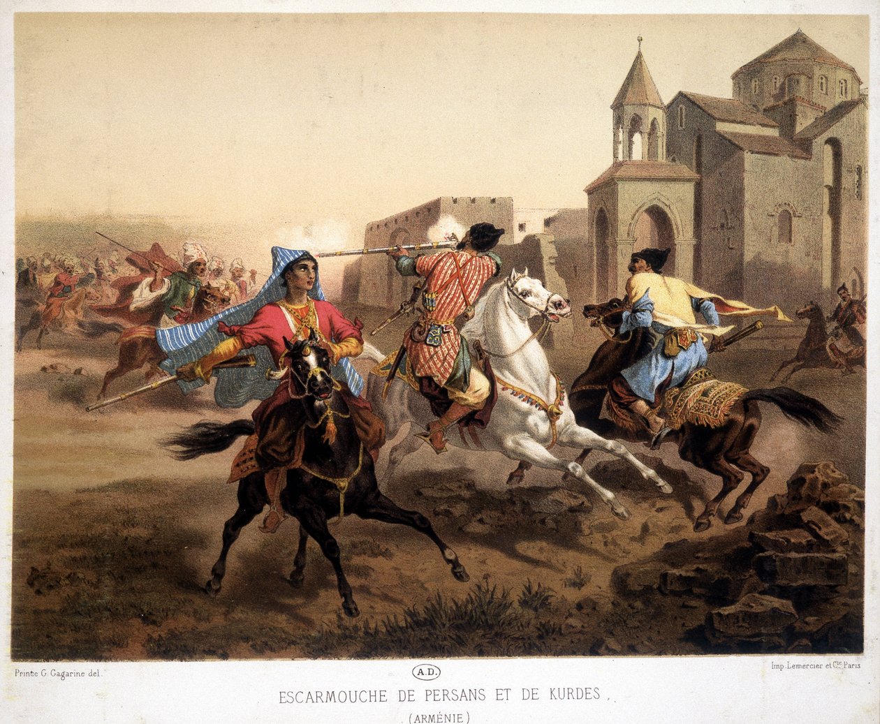 Persian and Kurdish Skirmish in Armenia - lithography بواسطة المدرسة الفرنسية