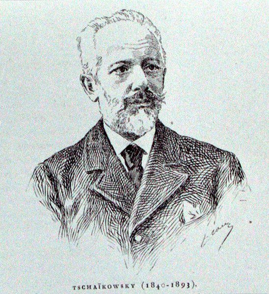 Petr Ilitch Tchaikovski (1840-93) ، رسم توضيحي من "تاريخ الموسيقى في روسيا" لألبرت سوبيس ، نُشر في باريس بواسطة المدرسة الفرنسية