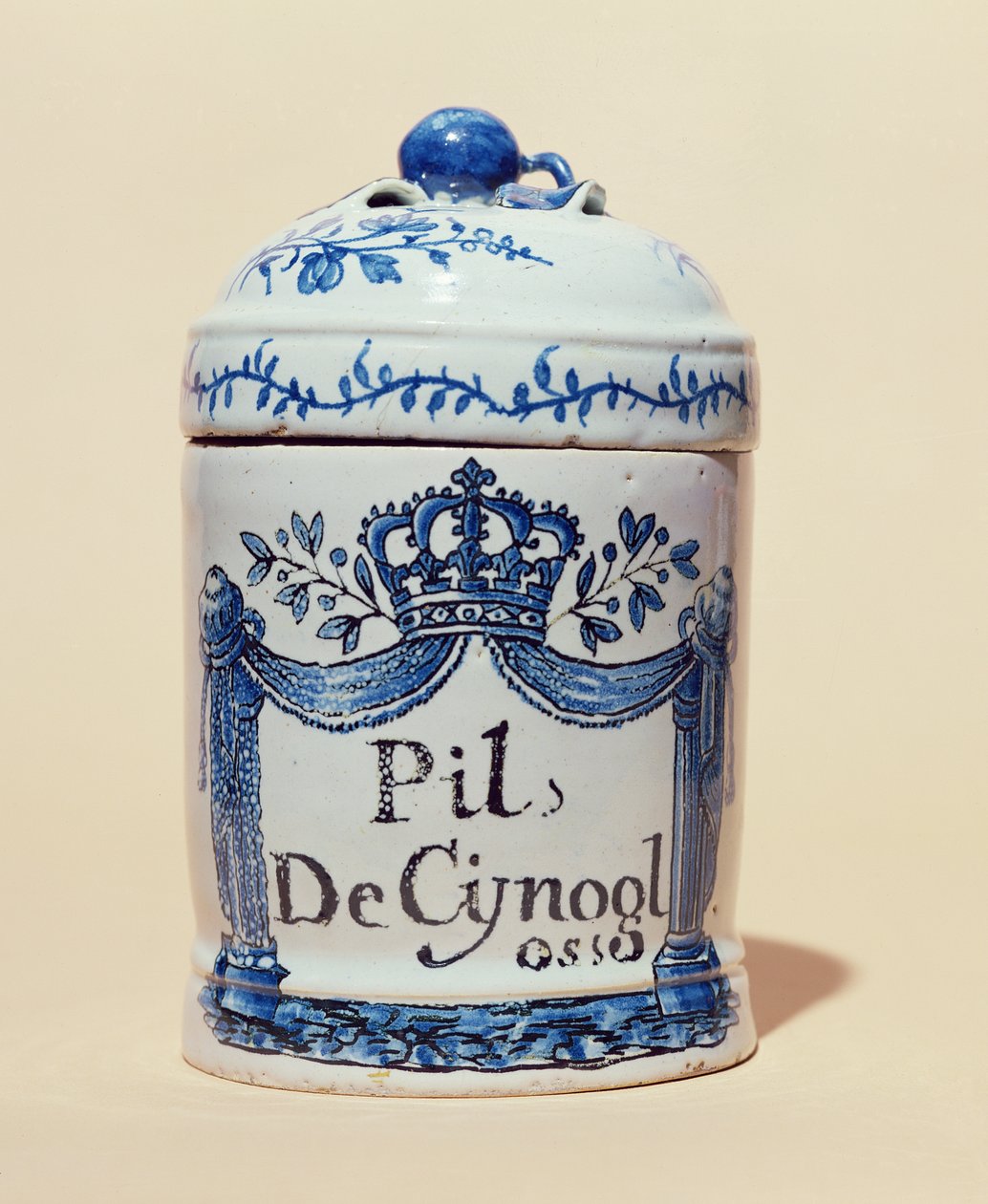 جرة صيدلانية لأقراص cynoglossum ، c.1700 (سيراميك) بواسطة المدرسة الفرنسية